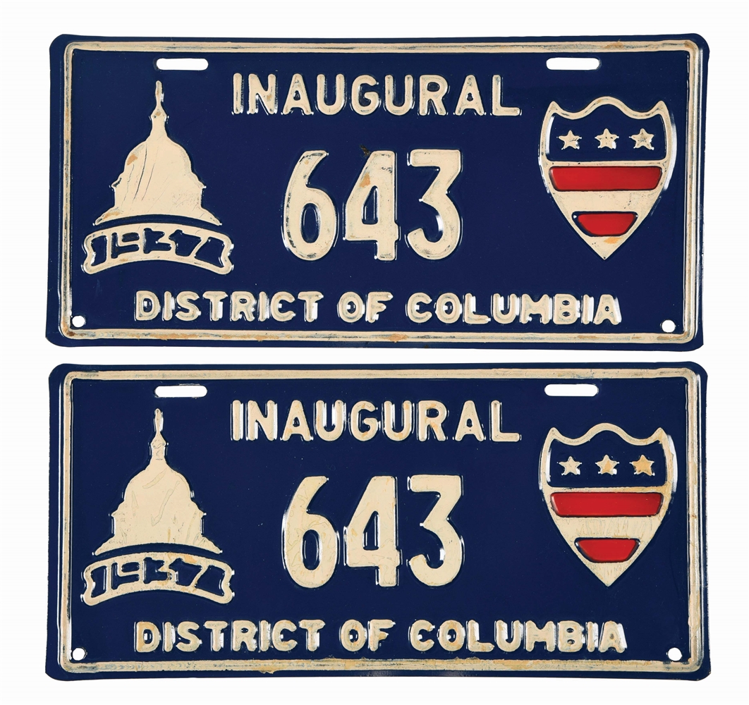 PAIR OF 1937 PRESIDENTIAL INAUGURATION LICENSE PLATES.