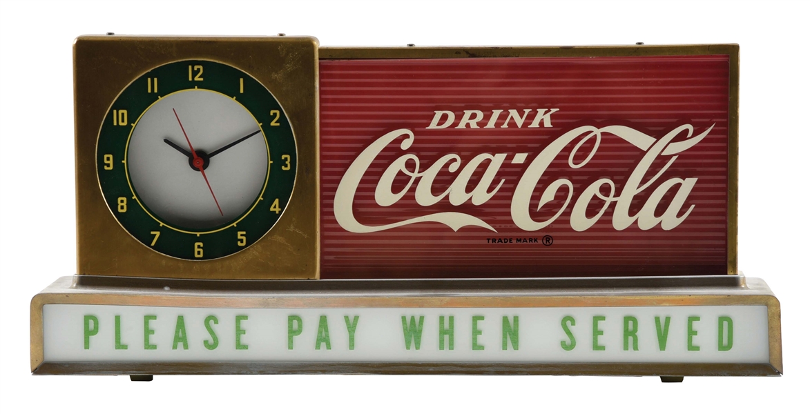 LIGHT-UP COCA-COLA CLOCK COUNTER TOP SIGN.