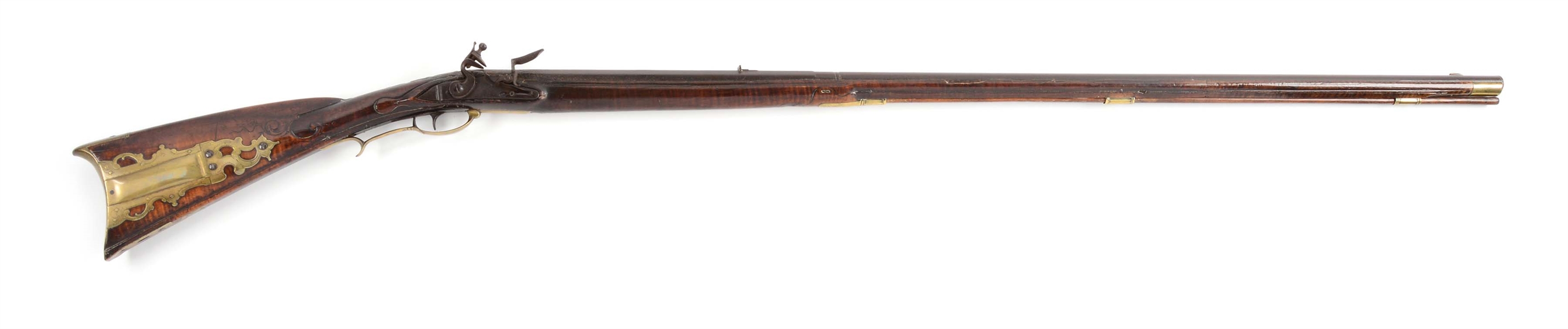 (A) FINE RELIEF CARVED FLINTLOCK KENTUCKY RIFLE SIGNED BY PETER BERRY.