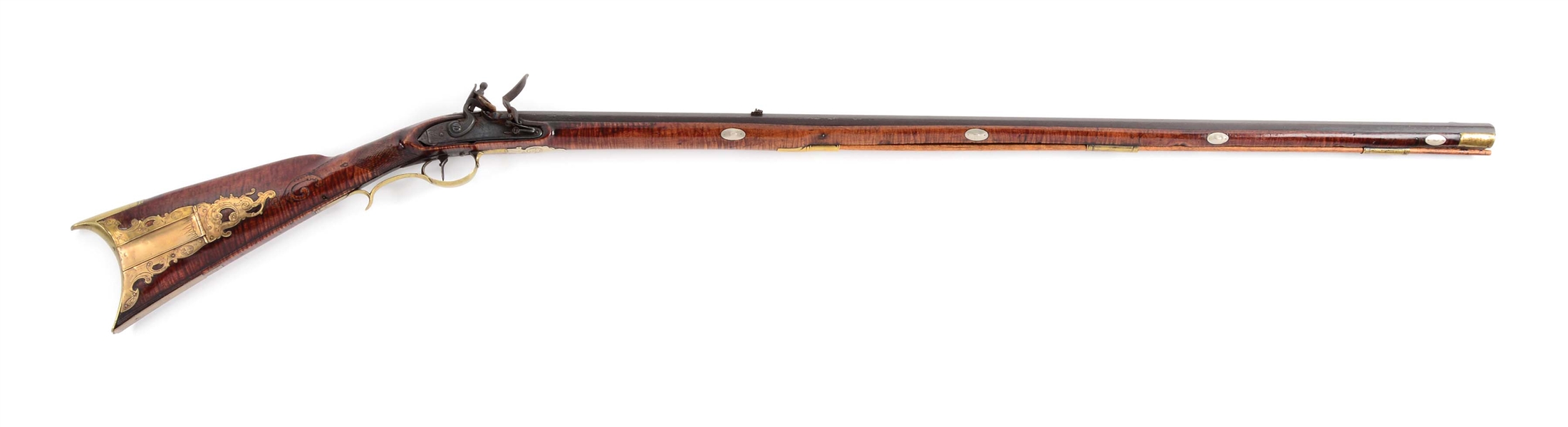 (A) DECORATIVE FLINTLOCK KENTUCKY RIFLE IN THE STYLE OF JOHN YOUNG.