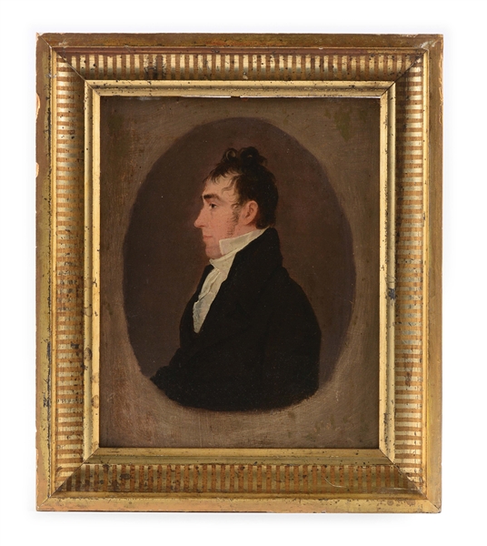 PORTRAIT OF A MAN ATTRIBUTED TO JACOB EICHOLTZ (1776 - 1842). LANCASTER, PENNSYLVANIA. OIL ON PANEL. CIRCA 1810.