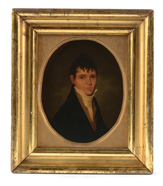 PORTRAIT OF A YOUNG MAN ATTRIBUTED TO JACOB EICHOLTZ (1776 - 1842). LANCASTER, PENNSYLVANIA. OIL ON POLAR PANEL. CIRCA 1810.