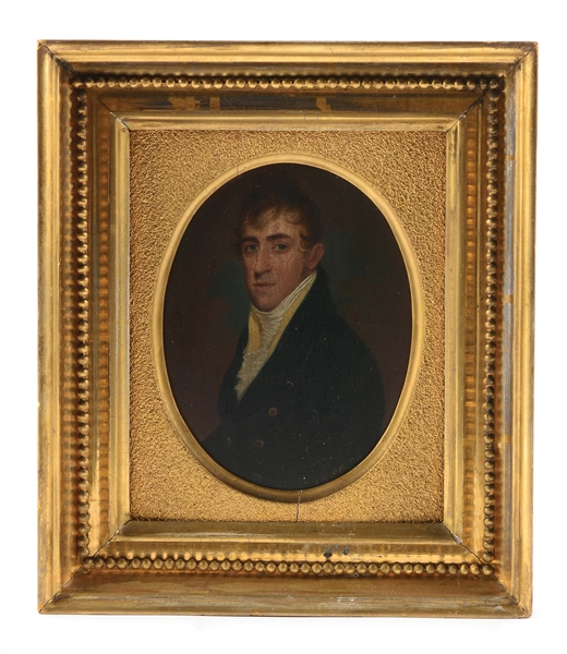 PORTRAIT OF A GENTLEMAN ATTRIBUTED TO JACOB EICHOLTZ (1776 - 1842). LANCASTER, PENNSYLVANIA. OIL ON POPLAR PANEL. CIRCA 1810.