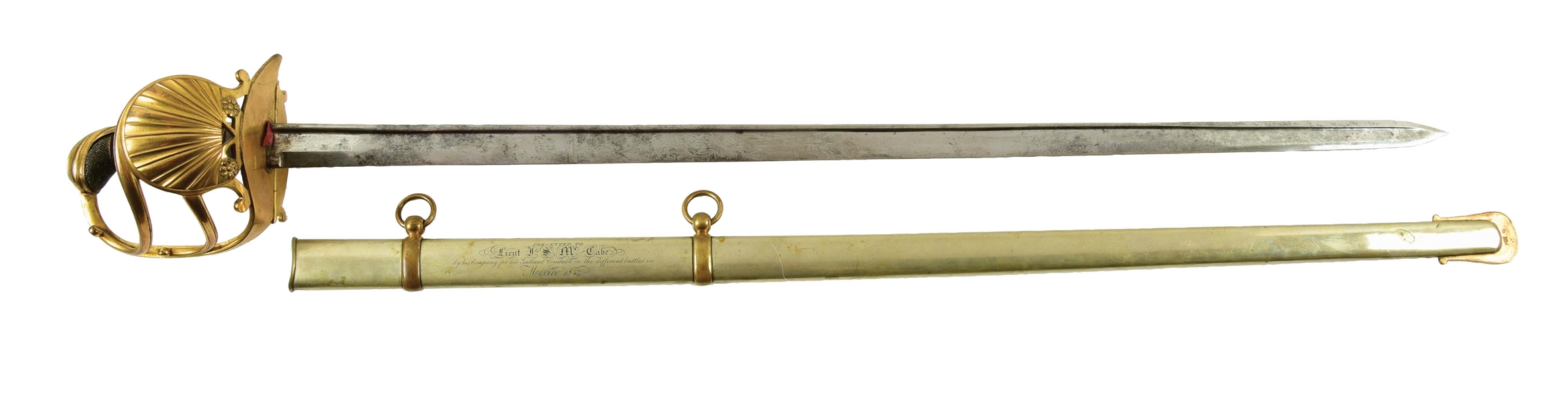 ATTRACTIVE CAPTURED MEXICAN STAFF OFFICER SWORD PRESENTED TO 2ND NEW YORK VOLUNTEERS LIEUTENANT J.S. MCCABE