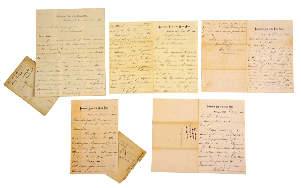 LOT OF 5: LETTERS FROM GENERAL SHERMAN DATED 1871-1881.