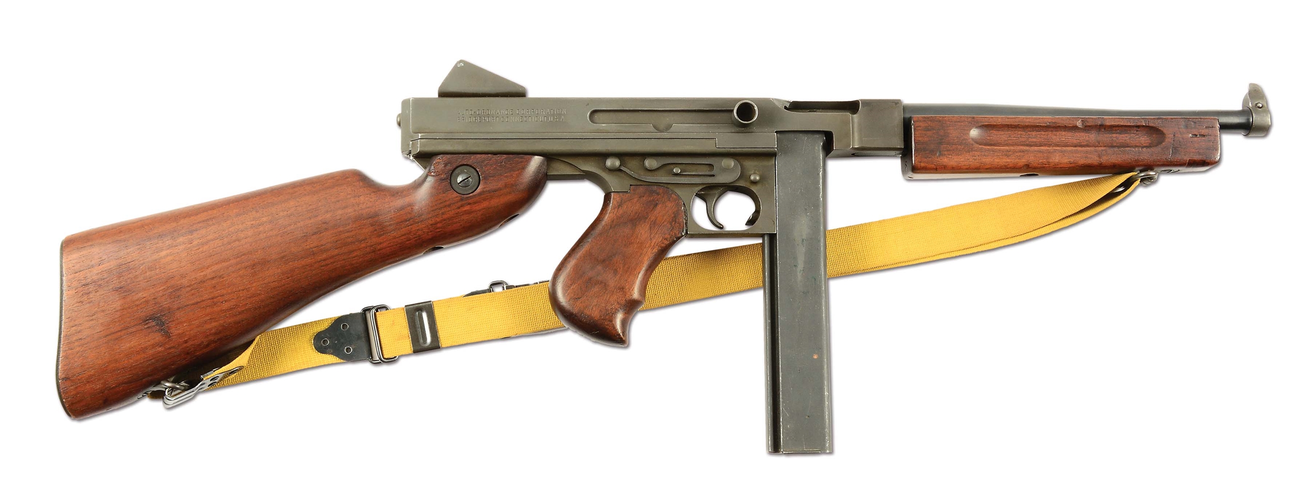 (N) ATTRACTIVE WORLD WAR II AUTO ORDNANCE M1A1 THOMPSON MACHINE GUN WITH ACCESSORIES (CURIO & RELIC).