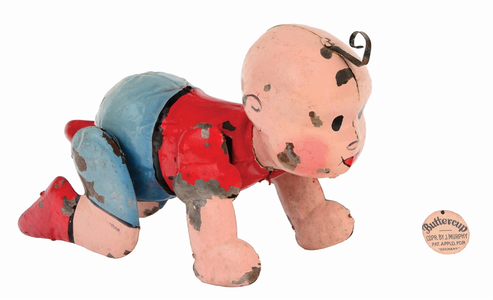 GERMAN HAND-PAINTED WIND-UP BUTTERCUP COMIC WALKING TOY.