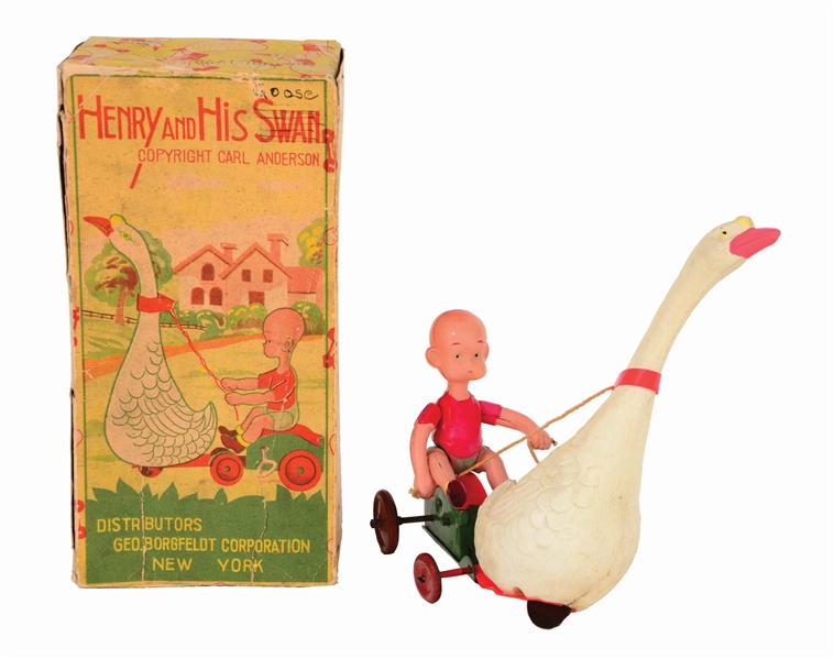 CELLULOID WIND-UP HENRY AND THE SWAN WITH ORIGINAL BOX.