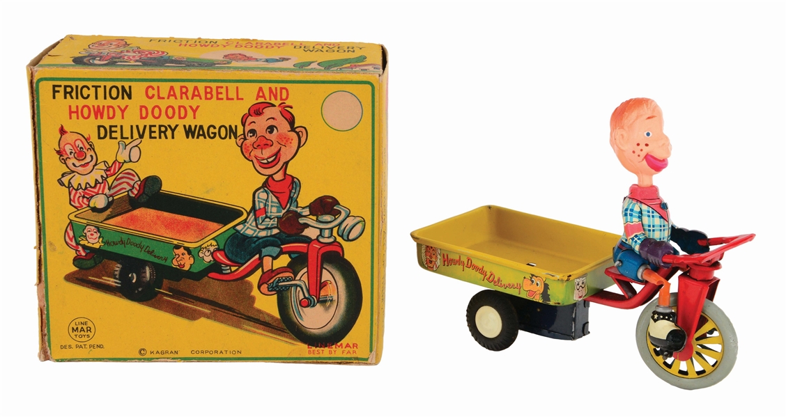 LINEMAR TIN-LITHO AND CELLULOID HOWDY DOODY DELIVERY WAGON TOY.