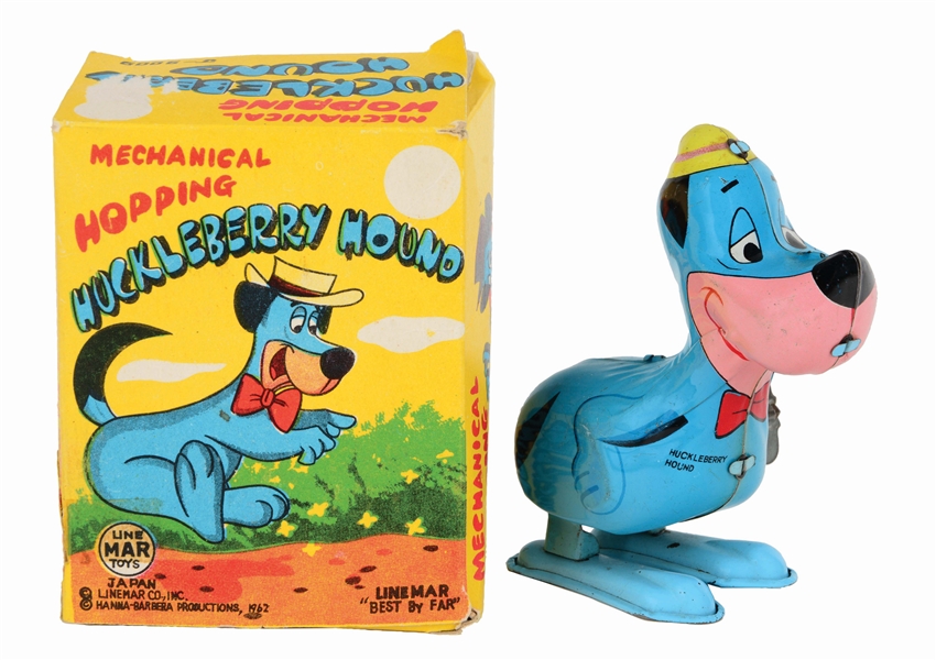 LINEMAR TIN-LITHO WIND-UP HOPPING HUCKLEBERRY HOUND TOY.