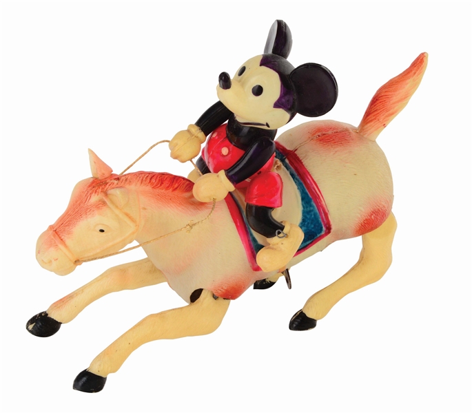SCARCE JAPANESE CELLULOID WALT DISNEY WIND-UP MICKEY MOUSE RIDING HORSE TOY.