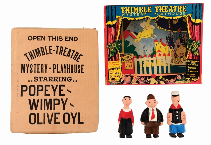 HARDING PRODUCTS POPEYE THIMBLE THEATER MYSTERY PLAYHOUSE IN ORIGINAL BOX.