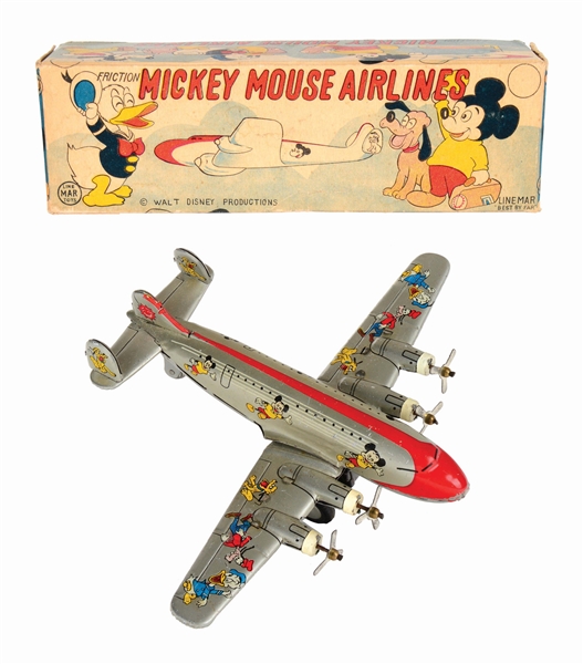 LINEMAR WALT DISNEY FRICTION MICKEY MOUSE TIN-LITHO AIRLINE TOY.