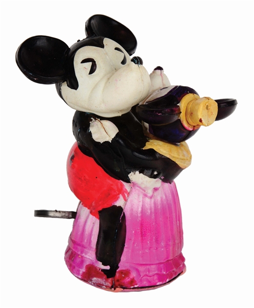 RARE JAPANESE CELLULOID WIND-UP WALT DISNEY MICKEY AND MINNIE MOUSE DANCING COUPLE TOY.
