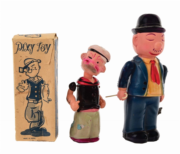 LOT OF 2: POPEYE AND WIMPY CELLULOID WIND-UP CHARACTER TOYS.