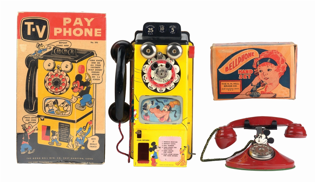 LOT OF 2: AMERICAN MADE DISNEY-THEMED TOY TELEPHONES.