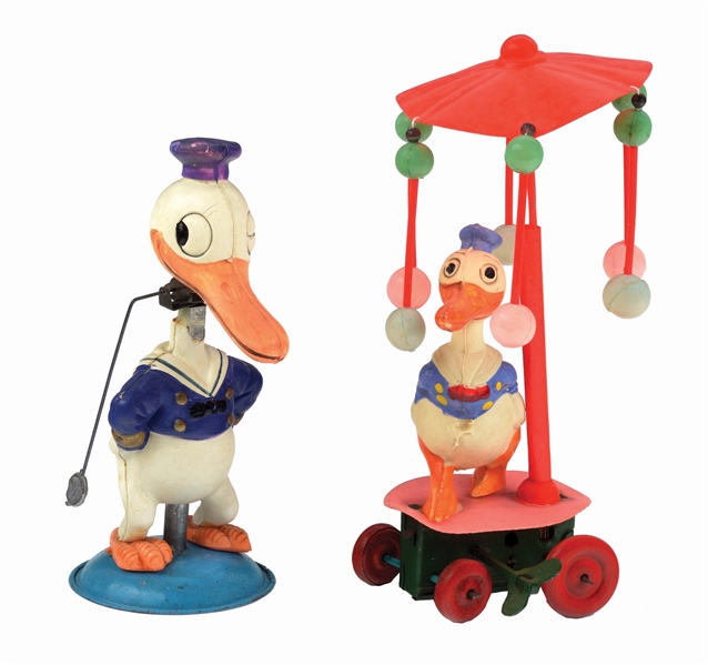 LOT OF 2: PRE-WAR AND OCCUPIED JAPANESE WALT DISNEY DONALD DUCK CELLULOID TOYS.