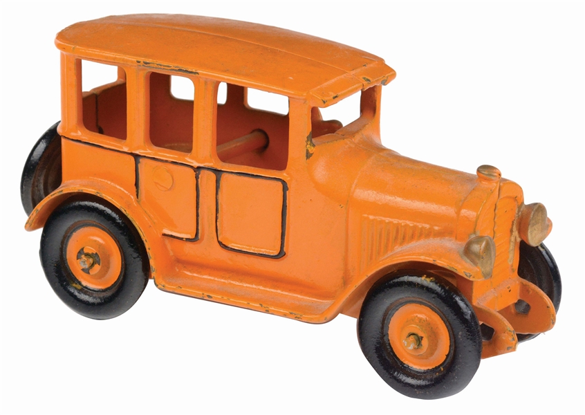 CAST IRON HUBLEY YELLOW CAB WITH CAS IRON DRIVER.