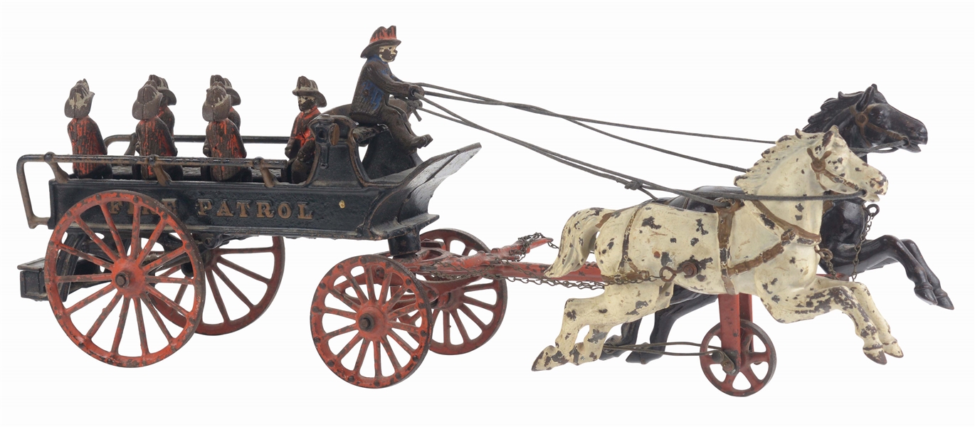 IVES PHOENIX CAST IRON TWO HORSE DRAWN FIRE PATROL WITH ORIGINAL FIGURES.