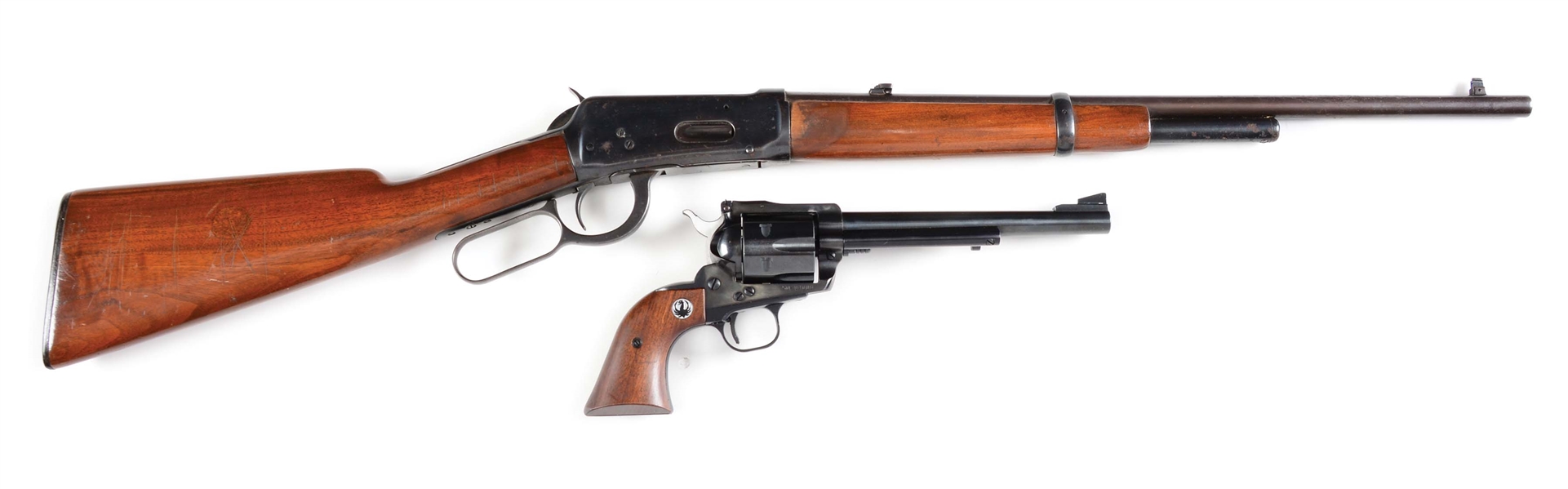 (C) LOT OF TWO: WINCHESTER 1894 LEVER ACTION .32 WS RIFLE AND A RUGER BLACKHAWK SINGLE ACTION REVOLVER IN .30 CARBINE.