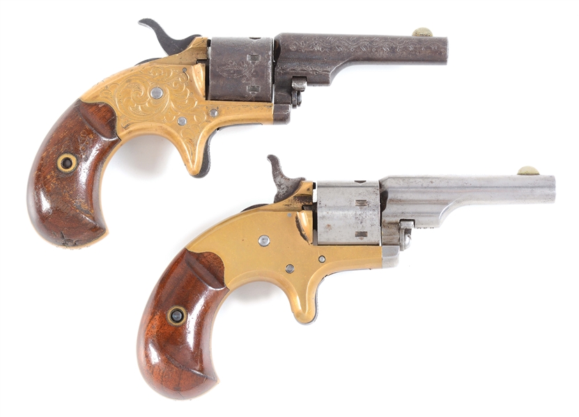(A) LOT OF TWO: TWO COLT OPEN TOP SEVEN SHOT .22 REVOLVERS.