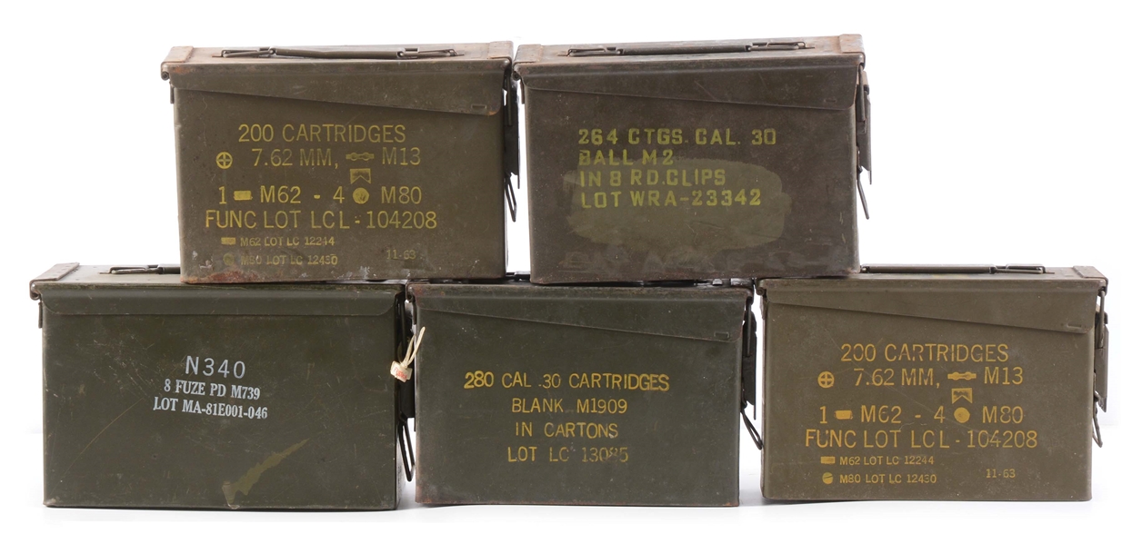 LOT OF FIVE: AMMO CANS TOTALING 1470 ROUNDS OF .30-06 SPRINGFIELD AMMUNITION.