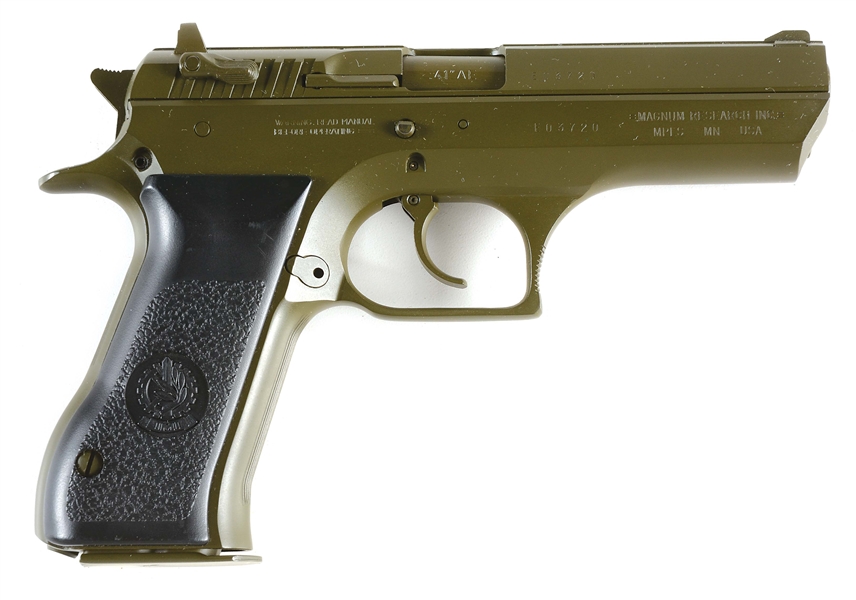(M) DESERT EAGLE BABY EAGLE SEMI AUTOMATIC PISTOL WITH AMMO AND AMMUNITION TIN.