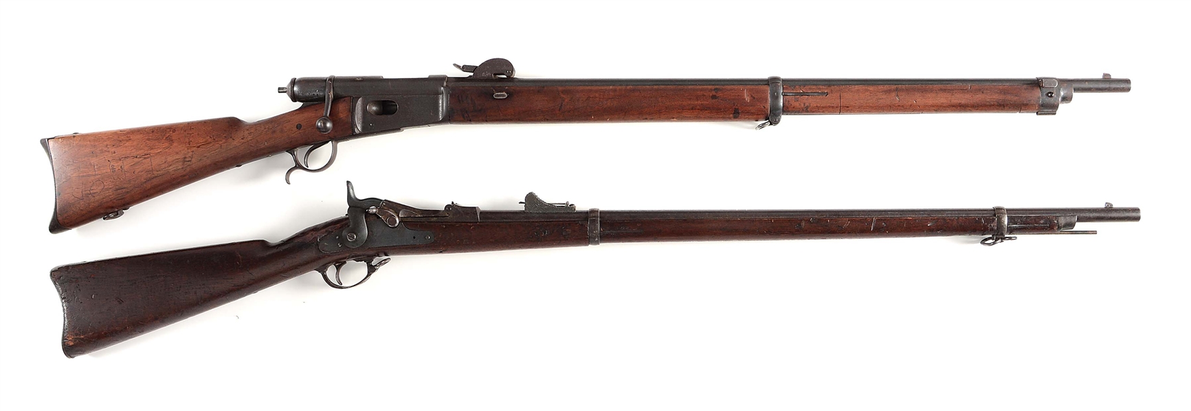 (A) LOT OF 2: SWISS VETTERLI BOLT ACTION RIFLE AND US SPRINGFIELD MODEL 1873 TRAPDOOR SINGLE SHOT RIFLE.
