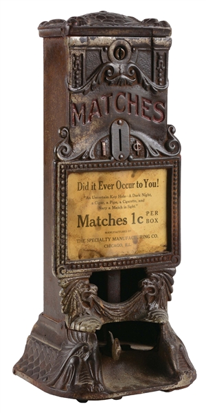 1¢ SPECIALTY MANUFACTURING CO. NO. 1 ADVERTISER MATCH VENDING MACHINE.
