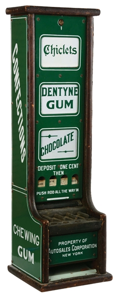 1¢ AUTOSALES CHICLETS, DENTYNE GUM, AND CHOCOLATE VENDING MACHINE.