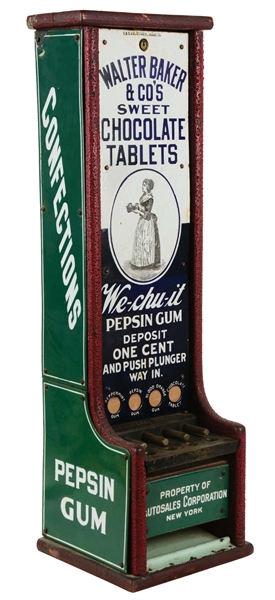 1¢ CHAMPION WALTER BAKER AND COS SWEET CHOCOLATE TABLETS VENDING MACHINE.
