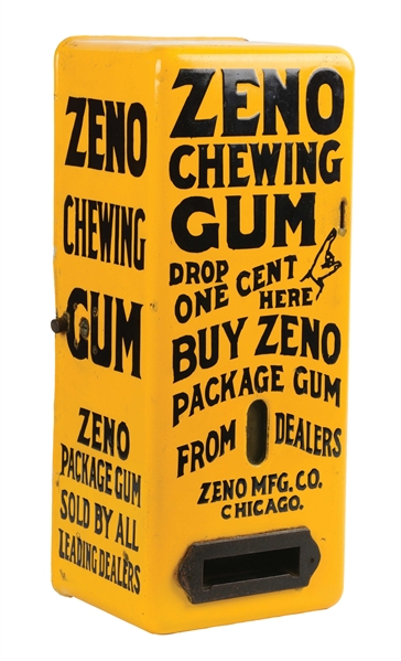 1¢ ZENO CHEWING GUM PORCELAIN VENDING MACHINE.