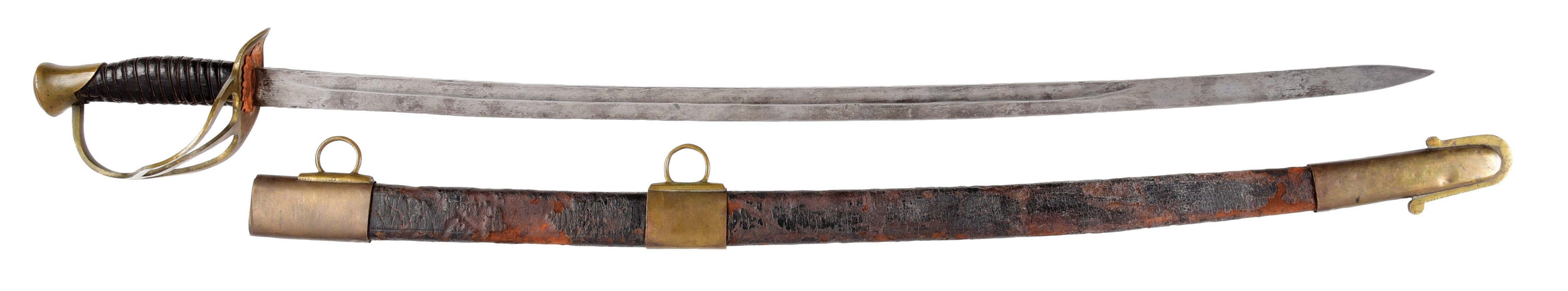 RARE DOUGLAS ENLISTED CONFEDERATE CAVALRY SABER WITH LEATHER SCABBARD.
