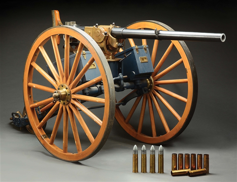 (D) MUSEUM LEVEL FANTASTIC CONDITION AMERICAN AND BRITISH MANUFACTURING COMPANY UNITED STATES NAVY MARK II 1 POUNDER CANNON ON ORIGINAL CARRIAGE (DESTRUCTIVE DEVICE).