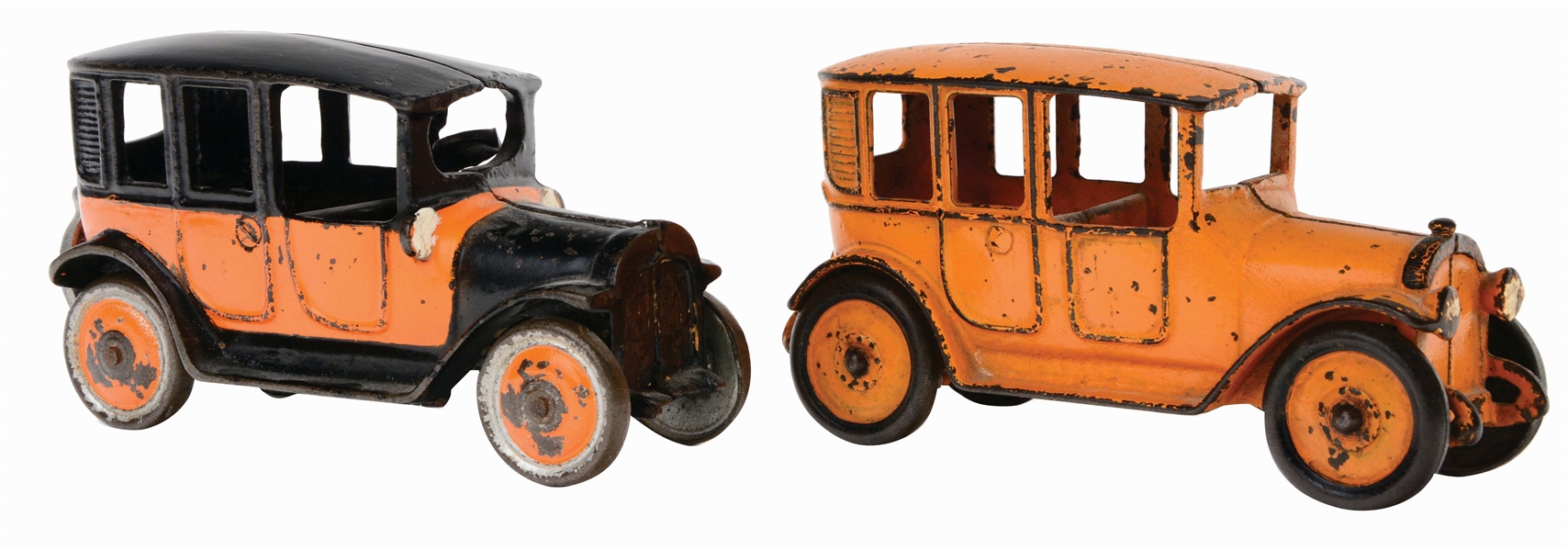 LOT OF 2: CAST-IRON AMERICAN MADE TAXI TOYS.