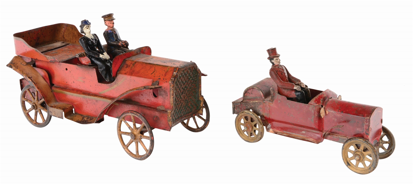 LOT OF 2: EARLY AMERICAN MADE PRESSED STEEL AUTOMOBILE TOYS.