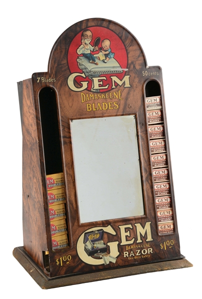 EARLY ORIGINAL CONDITION GEM RAZOR BLADE TIN COUNTER TOP DISPLAY.