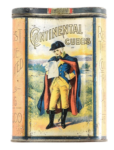LARGE SIZE CONTINENTAL CUBE POCKET TOBACCO TIN.