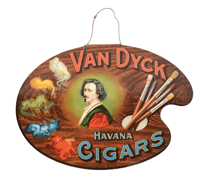 ONE-SIDED TIN LITHOGRAPH SIGN FOR VAN DYCK CIGARS.