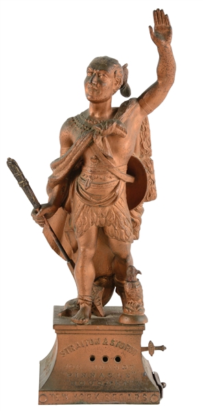 MONUMENTAL FIGURAL INDIAN WARRIOR CIGAR CUTTER AND LIGHTER FOR STRAITON AND STORM SEGARS NY.