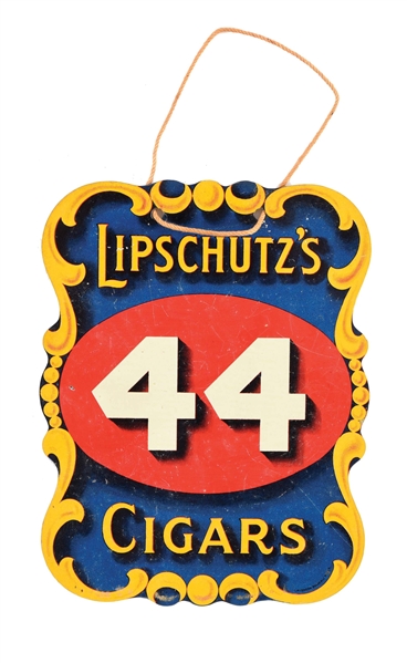 DOUBLE-SIDED TIN-LITHOGRAPH DIE-CUT FAN PULL FOR LIPSCHUTZS 44 CIGARS.
