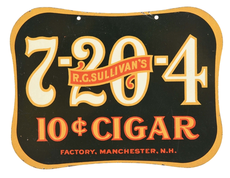 DOUBLE-SIDED TIN-LITHOGRAPH FAN PULL ADVERTISING SULLIVANS 7-20-4 CIGAR.