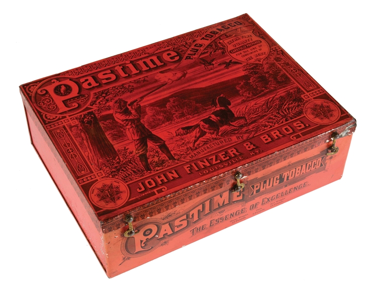 EARLY PASTIME TOBACCO TIN IN VERY FINE CONDITION.
