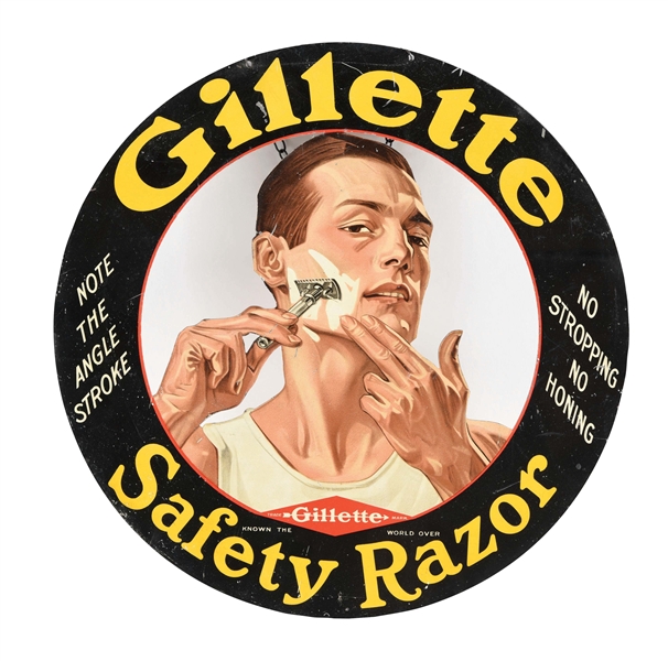 DIE-CUT GILLETTE SAFETY RAZOR DOUBLE-SIDED TIN SIGN.