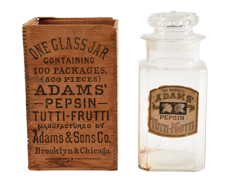 ADAMS PEPSIN TUTTI-FRUTTI CHEWING GUM IN ORIGINAL SHIPPING CRATE.