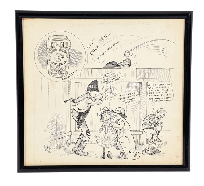 ORIGINAL ARTWORK FOR A POLITICAL CARTOON INVOLVING THE BOSTON RED SOX.