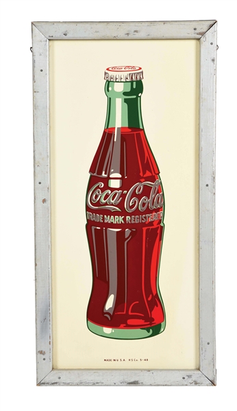 ORIGINAL FRAMED COCA-COLA BOTTLE SIGN FROM 1948.