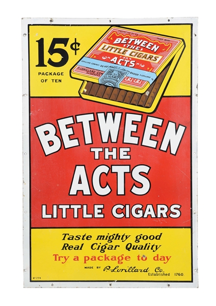 PORCELAIN ADVERTISING SIGN FOR BETWEEN THE ACTS CIGARS.