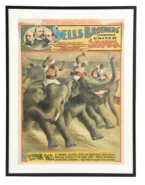 FRAMED SELLS BROTHERS CIRCUS POSTER.