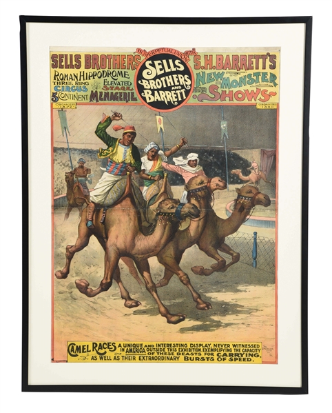 ORIGINAL CIRCUS POSTER FOR SELLS BROTHERS AND BARRETT CIRCUSES.